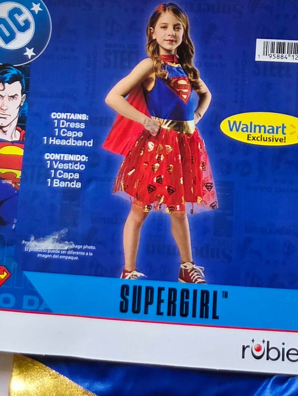 New DC Comics Supergirl Hero Kids Halloween Costume Dress Cape Headband 4/5, 6